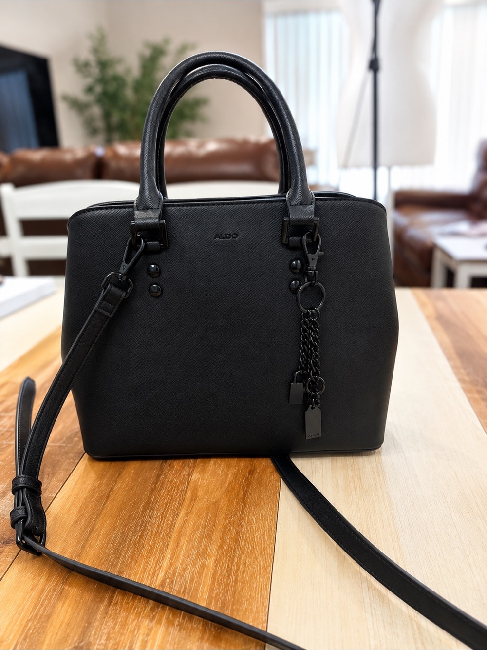 Aldo Black Chain-Accent Satchel